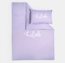 Load image into Gallery viewer, Personalised Lilac Heart Bedding Set
