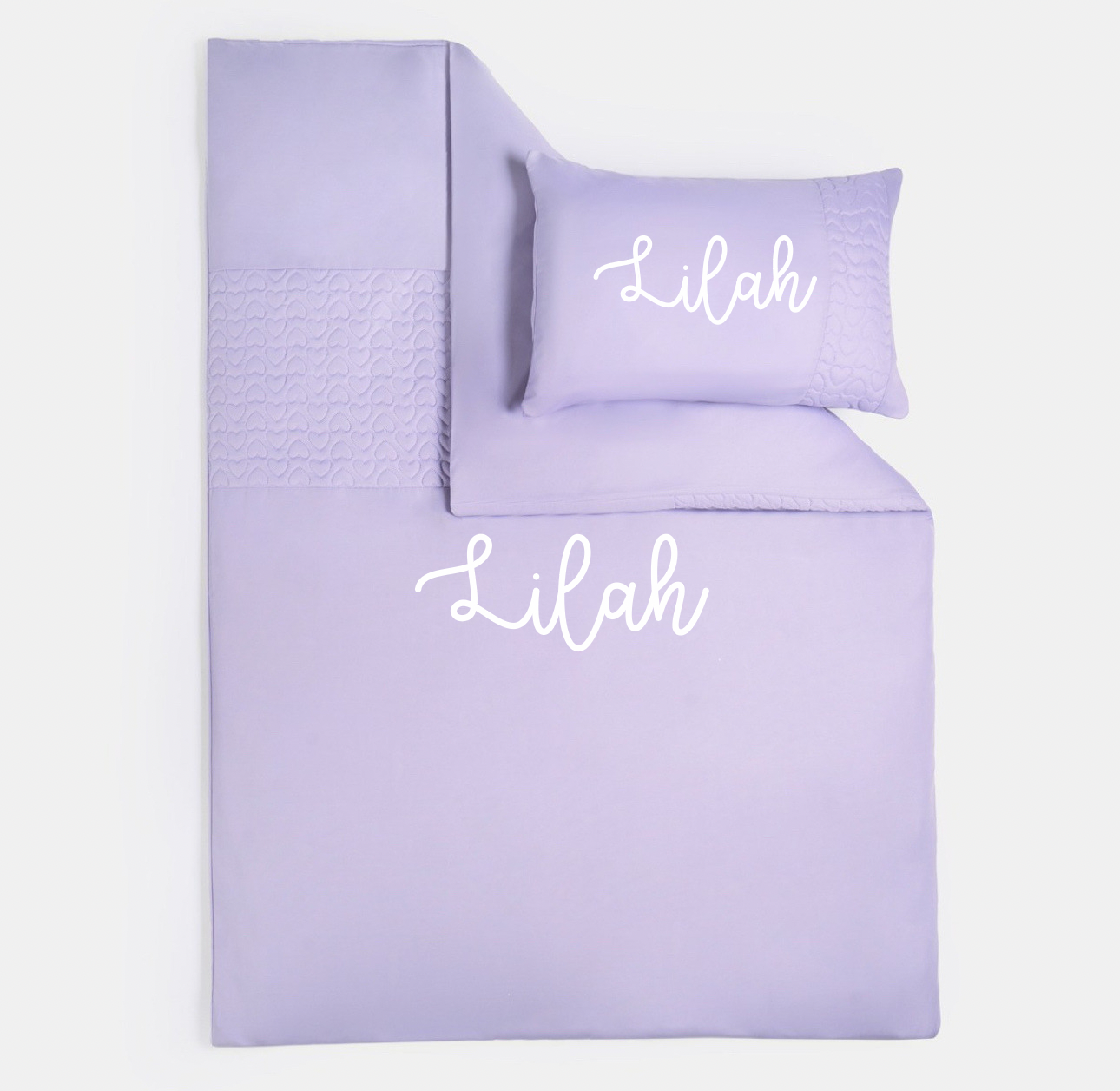 Personalised Lilac Heart Bedding Set