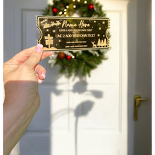 Load image into Gallery viewer, Gold Mirrored Acrylic Ticket (Polar Express or Santa Design)