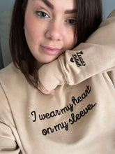 Load image into Gallery viewer, Embroidered I Wear My Heart On My Sleeve Sweater MAMA - Cute as a Button by Laura