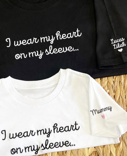 Embroidered I Wear My Heart On My Sleeve Tee MAMA - Cute as a Button by Laura