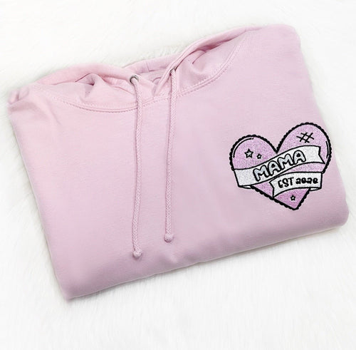 Embroidered Mama Est Hoodie - Cute as a Button by Laura