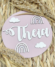 Load image into Gallery viewer, Scandi Rainbow &amp; Clouds Plaque Painted - Cute as a Button by Laura

