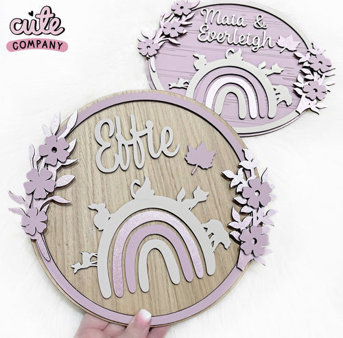 Woodland Rainbow Plaque - Cute as a Button by Laura