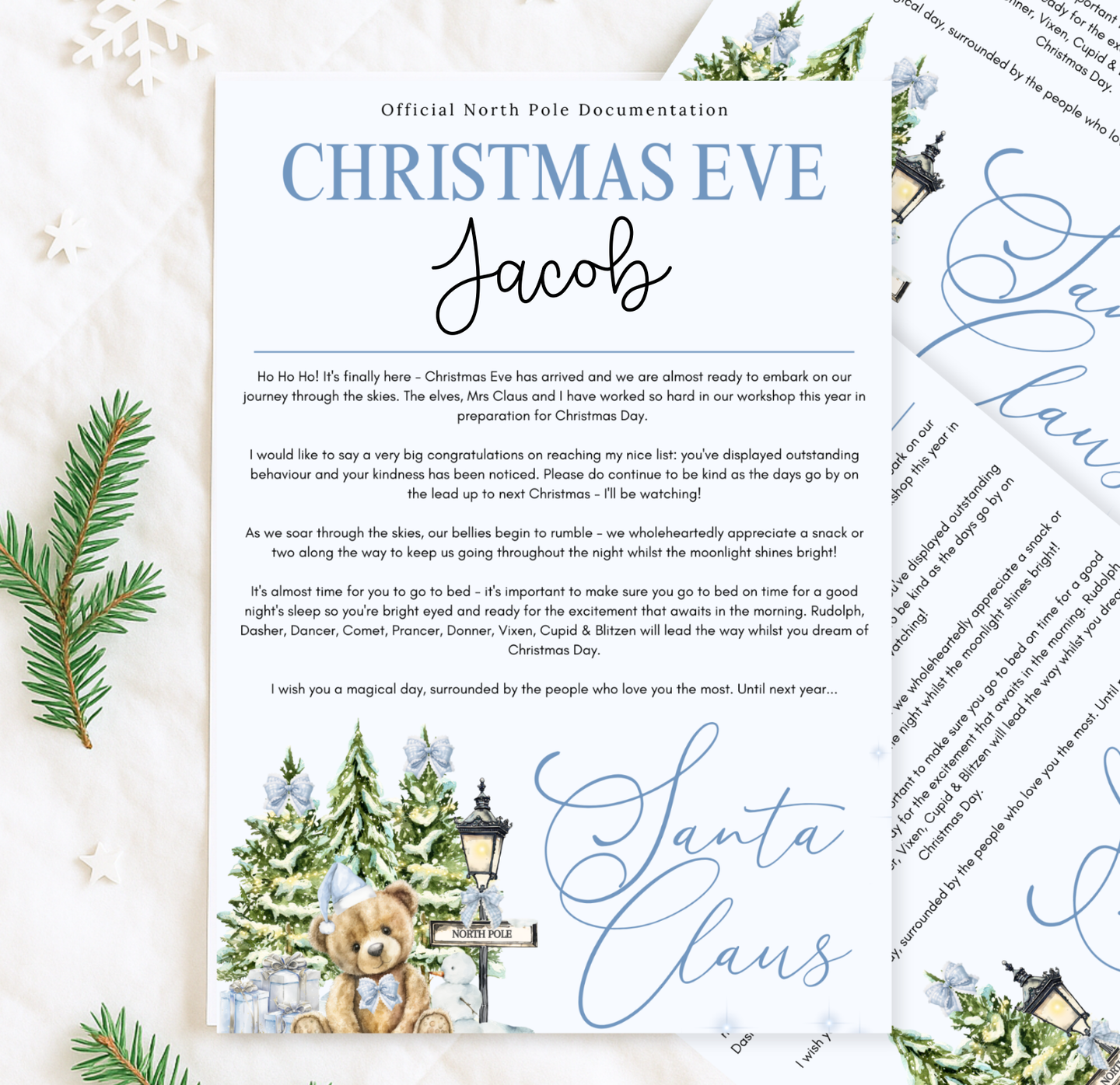 Teddy Christmas Eve Certificate (Pink, Blue or Red)