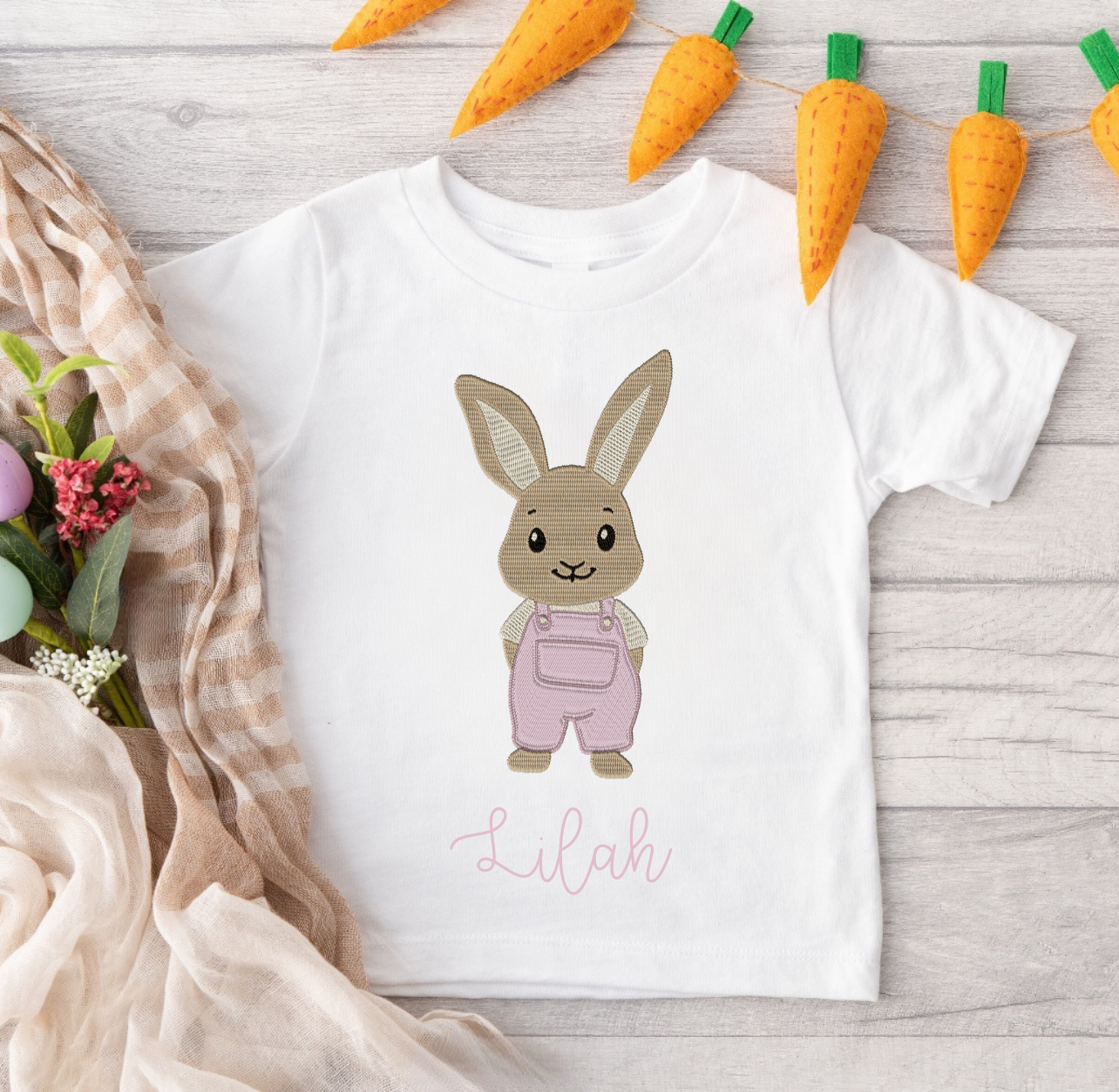 Embroidery Style Bunny Tee (Pink or Blue)