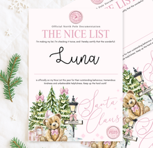 Load image into Gallery viewer, Teddy Nice List Certificate (Pink, Blue or Red)
