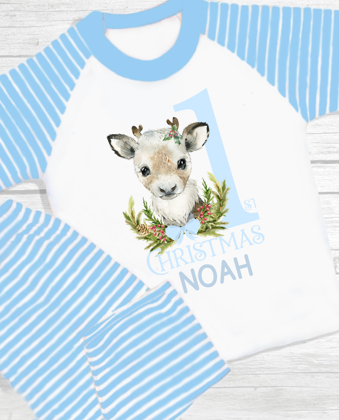 Blue First Christmas Reindeer Pyjamas