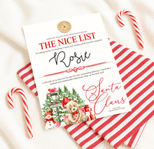 Load image into Gallery viewer, Teddy Nice List Certificate (Pink, Blue or Red)
