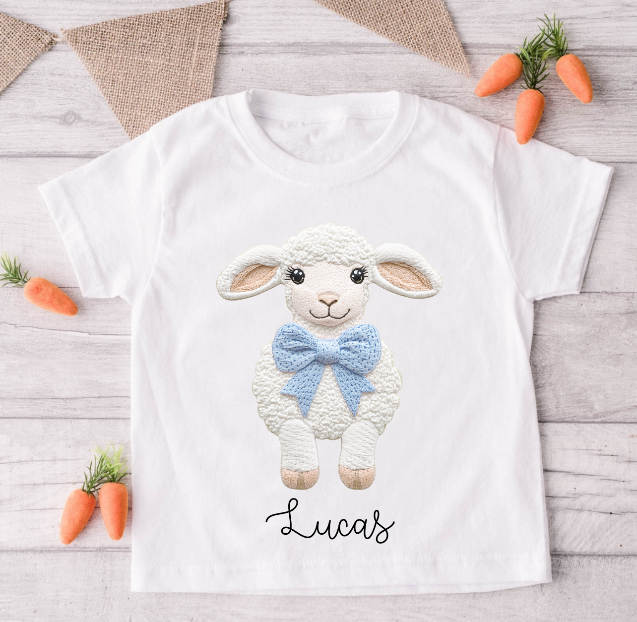 Embroidery Style Cute Lamb Tee (Pink or Blue)