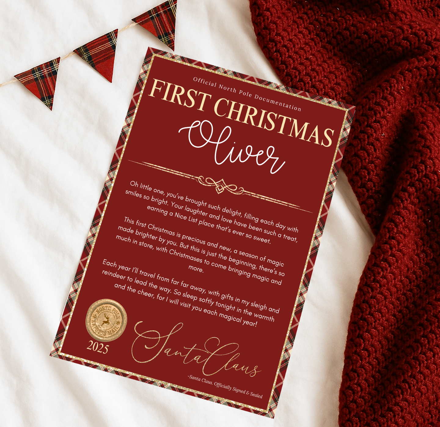 Red Glitter First Christmas Certificate