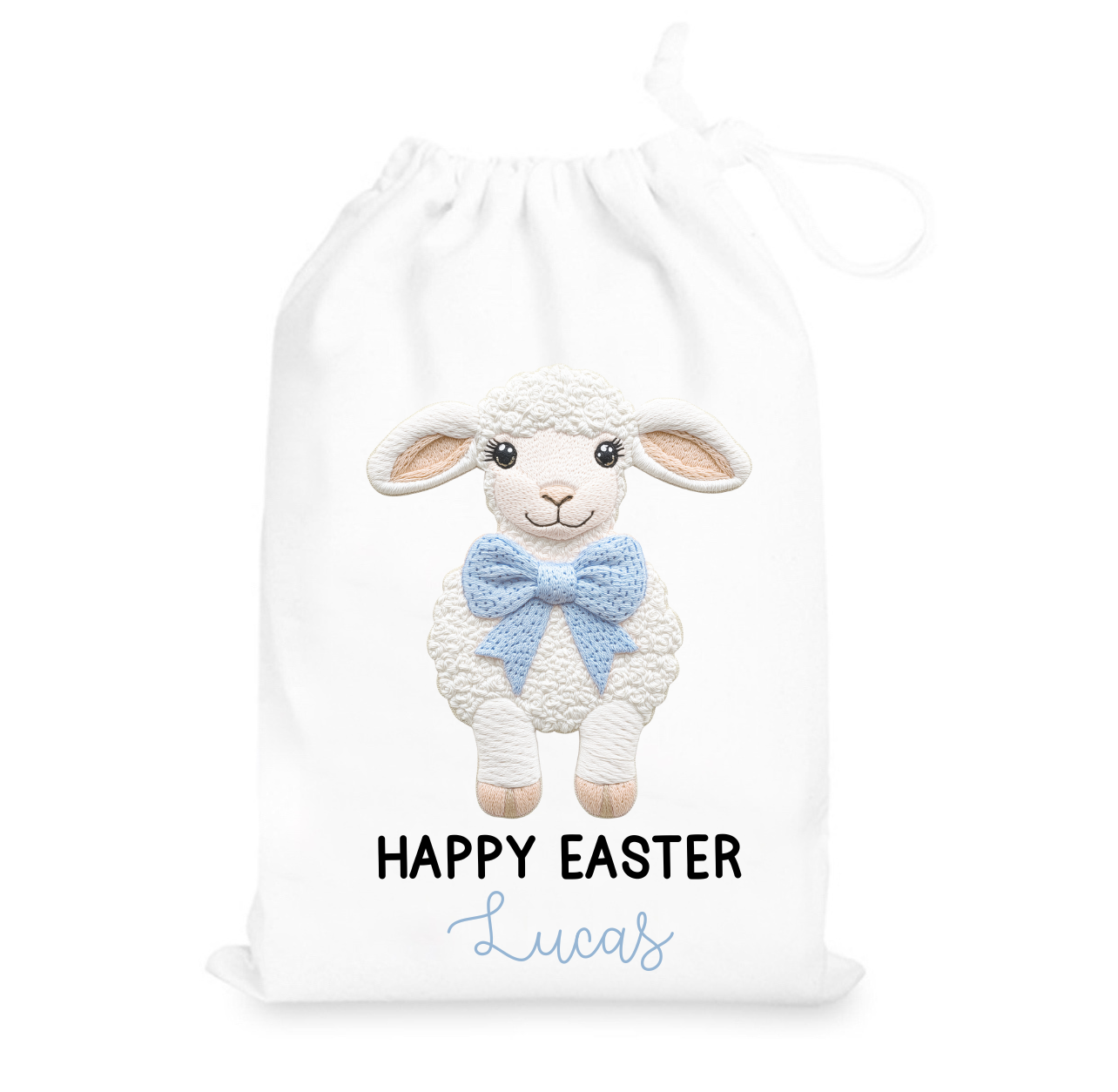 Embroidery Style Easter Lamb Gift Sack (Pink or Blue)