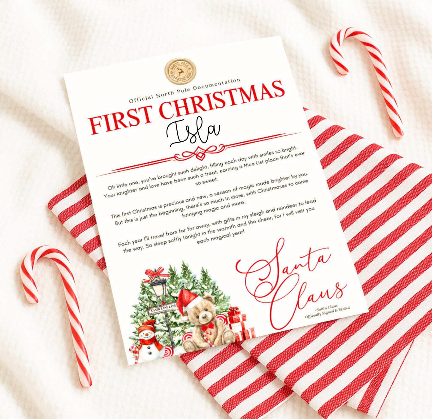 Teddy First Christmas Certificate (Pink, Blue or Red)
