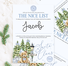 Load image into Gallery viewer, Teddy Nice List Certificate (Pink, Blue or Red)
