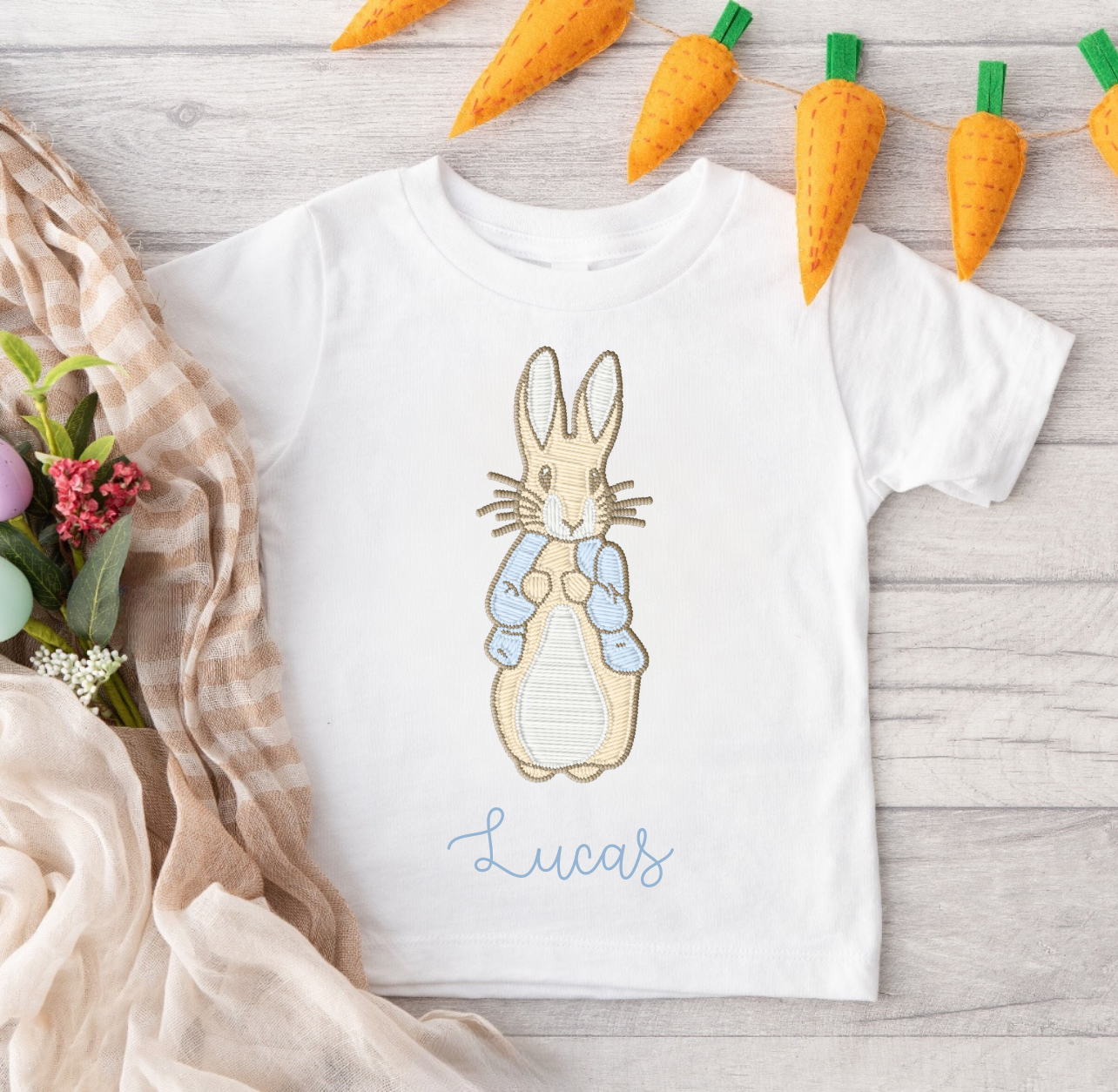 Embroidery Style Peter Bunny Tee (Pink or Blue)