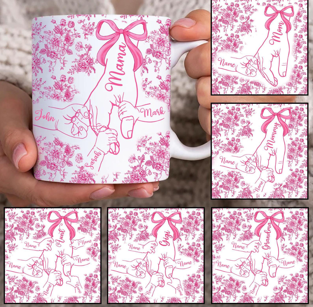 The Pink Edition Holding Hands Pink Heart Handle Mug
