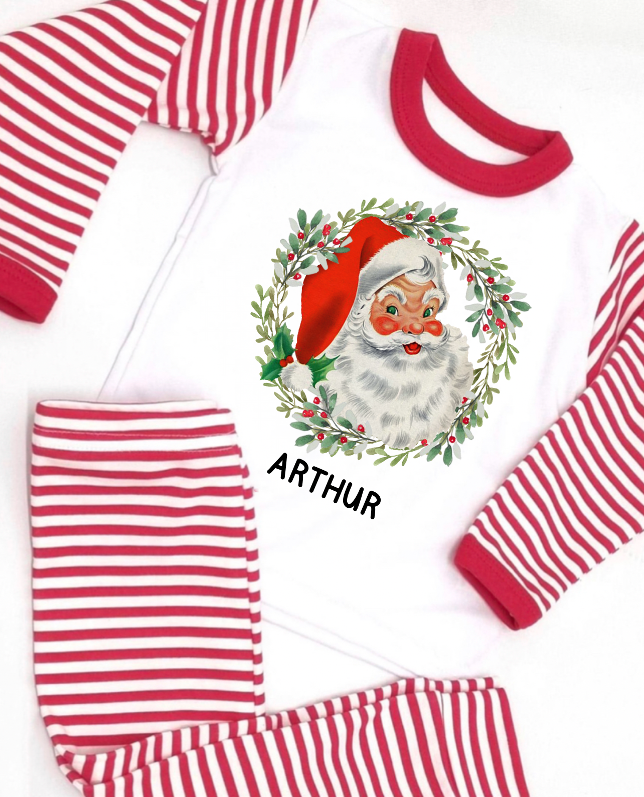 Vintage Santa Striped Pyjamas (Available in Red, Pink & Blue)