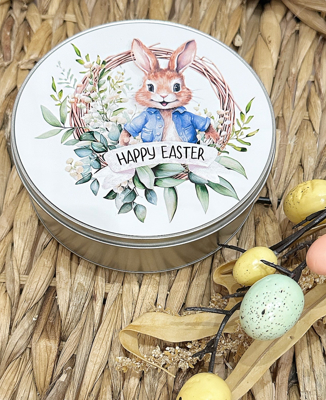 Personalised Easter Bunny Treat Tin Pink or Blue