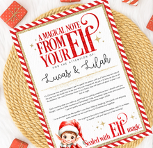 Load image into Gallery viewer, Elf Arrival Note Certificate (Red, Pink or Blue)
