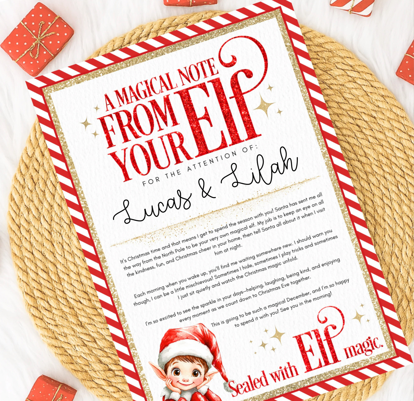 Elf Arrival Note Certificate (Red, Pink or Blue)