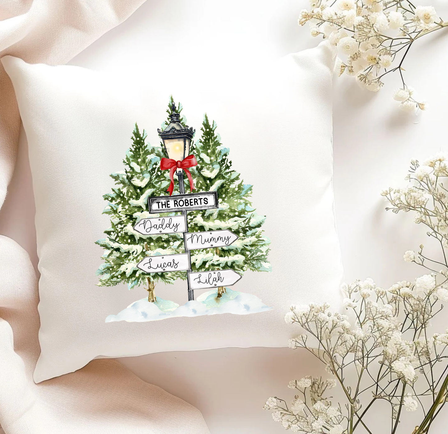 Family Street Sign Christmas Cushion Cover (Upto 8 names)