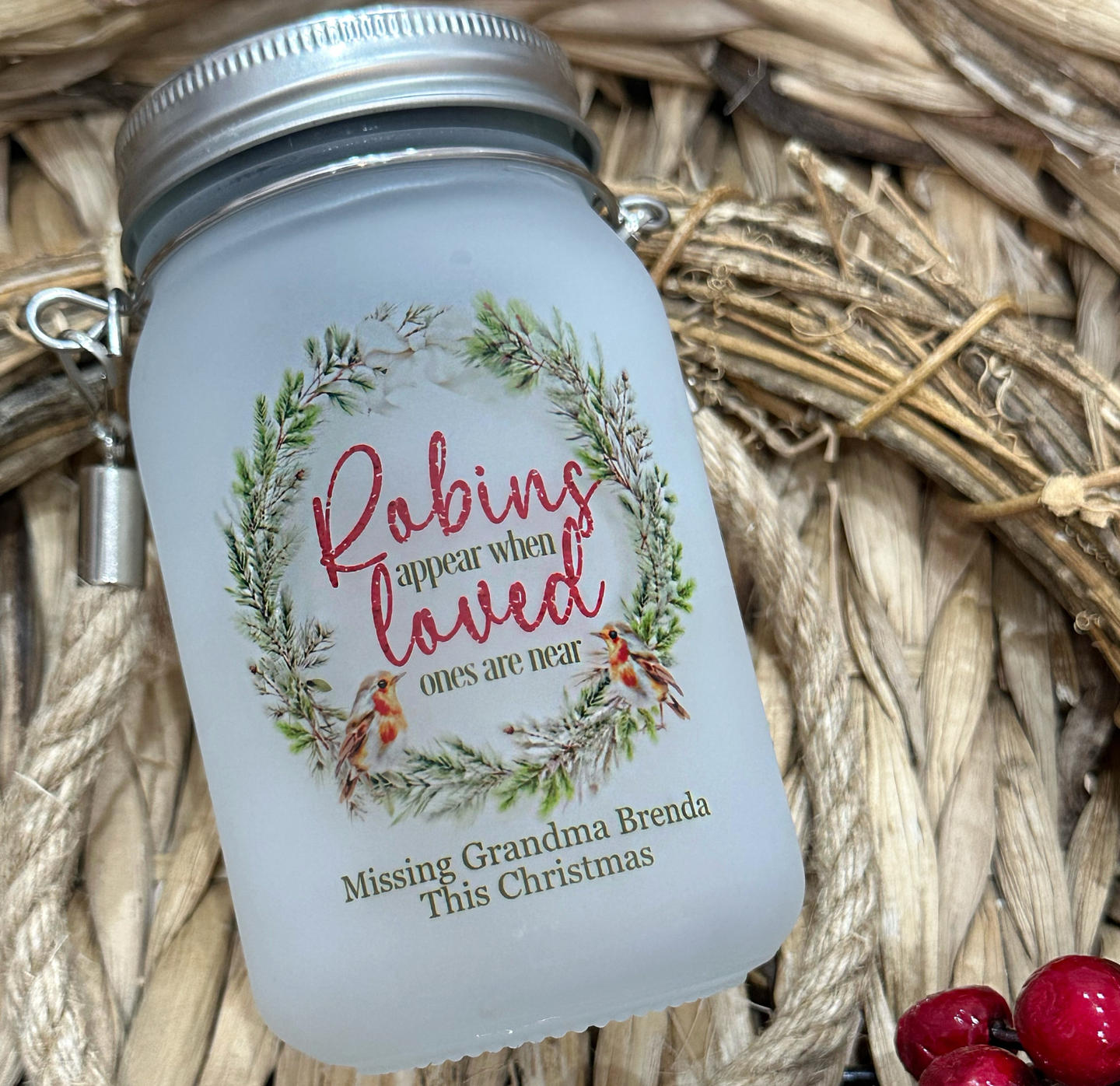 Robins Appear Christmas Solar Mason Jar