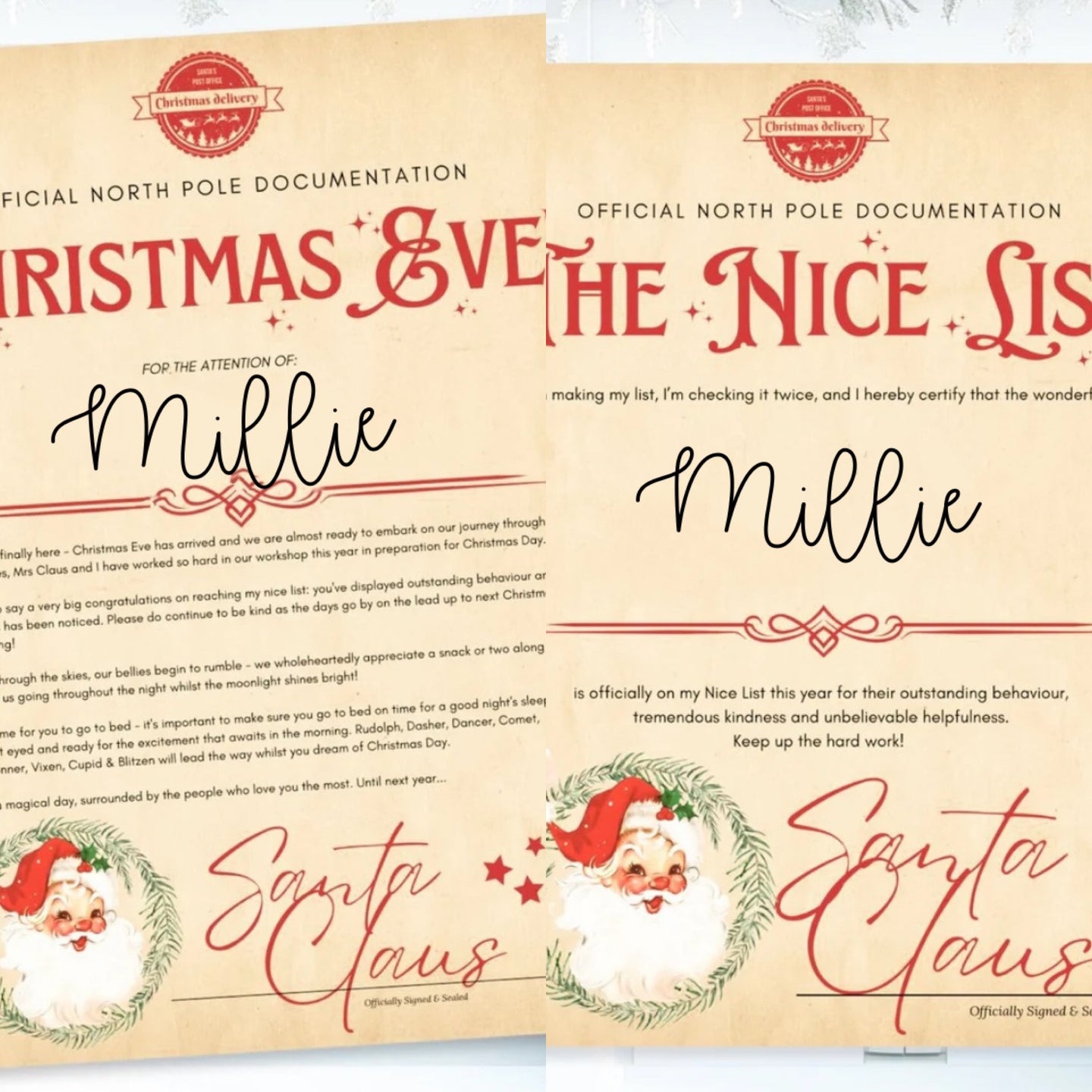 Vintage Nice List Certificate & Christmas Eve Letter Set