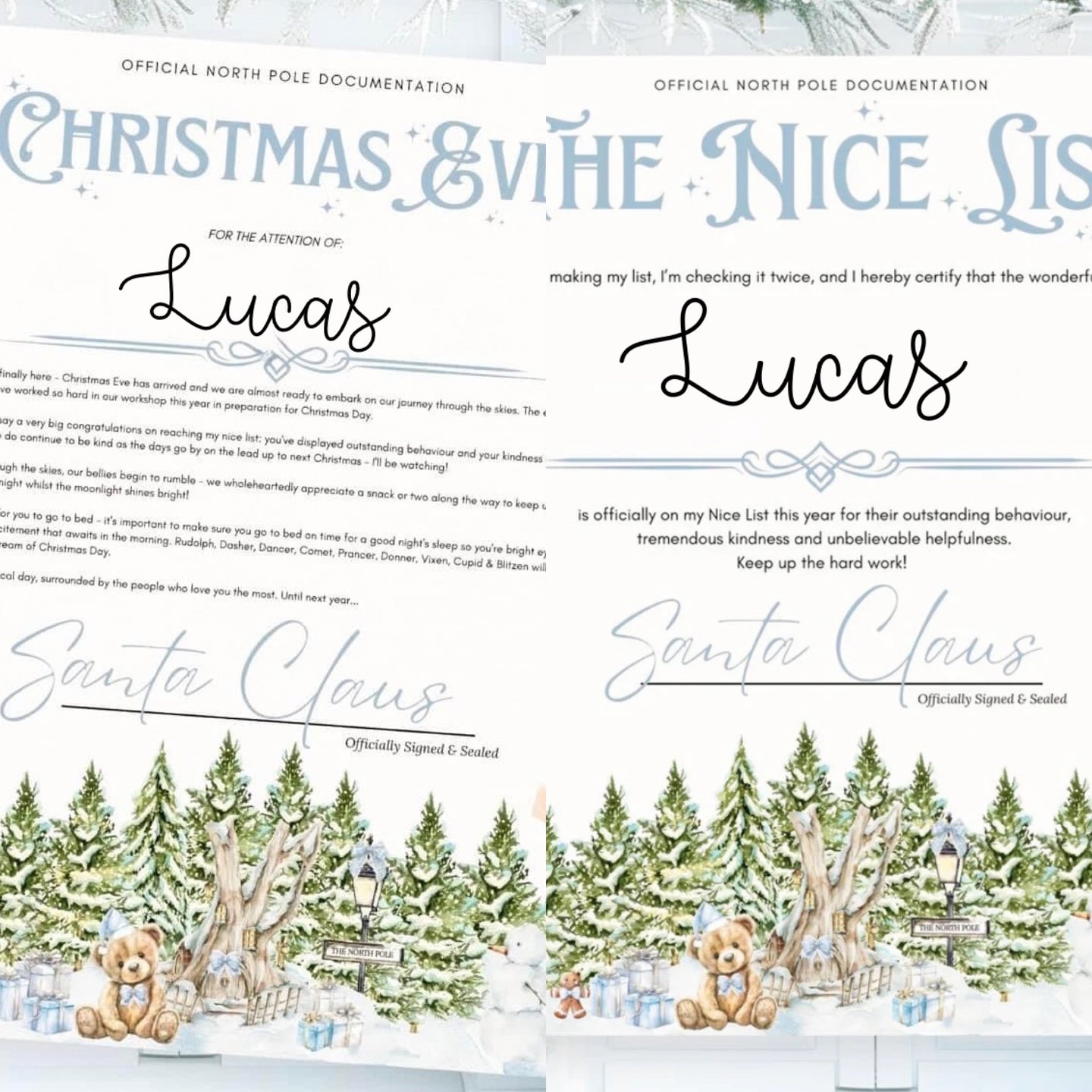 Blue Nice List Certificate & Christmas Eve Letter Set