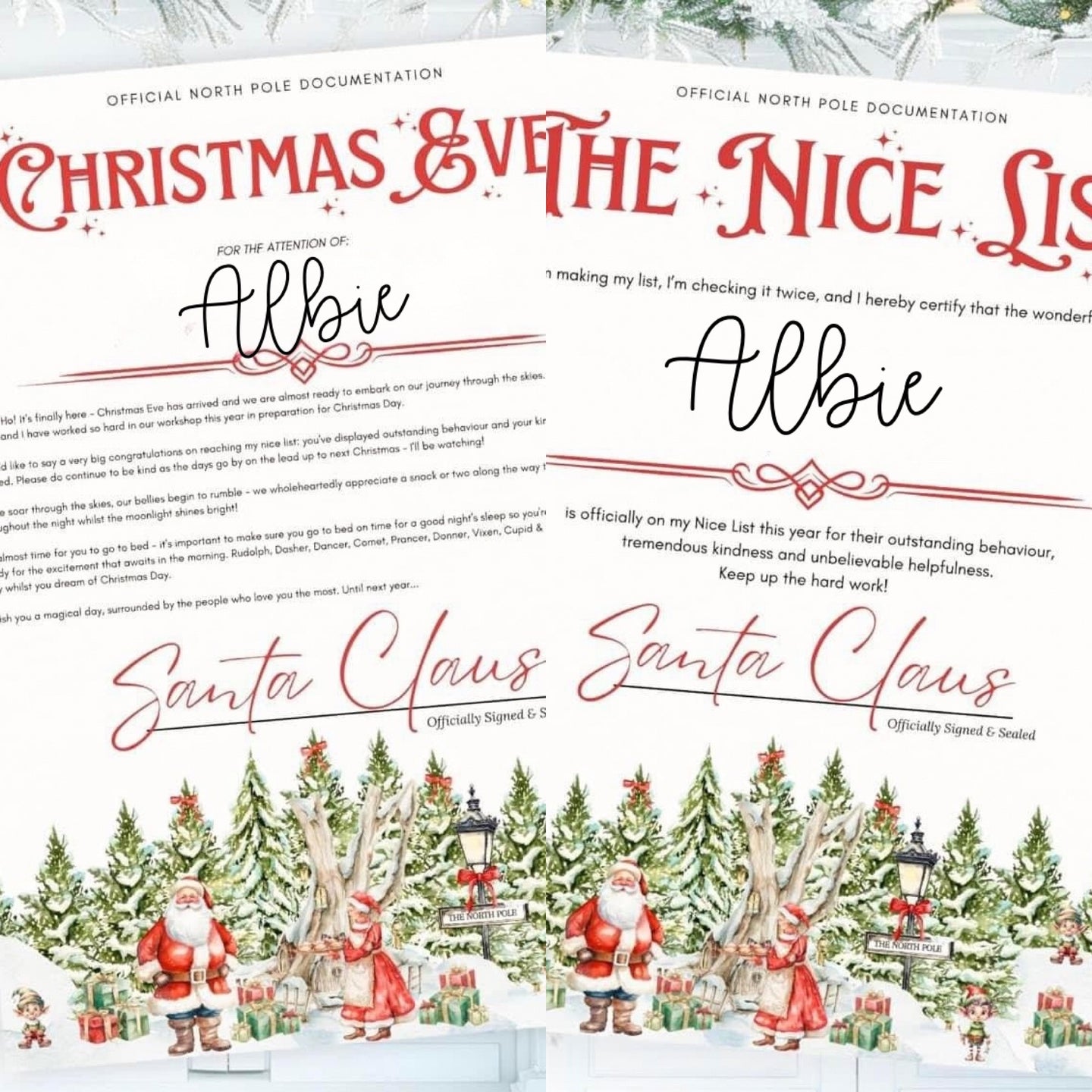 Red Nice List Certificate & Christmas Eve Letter Set