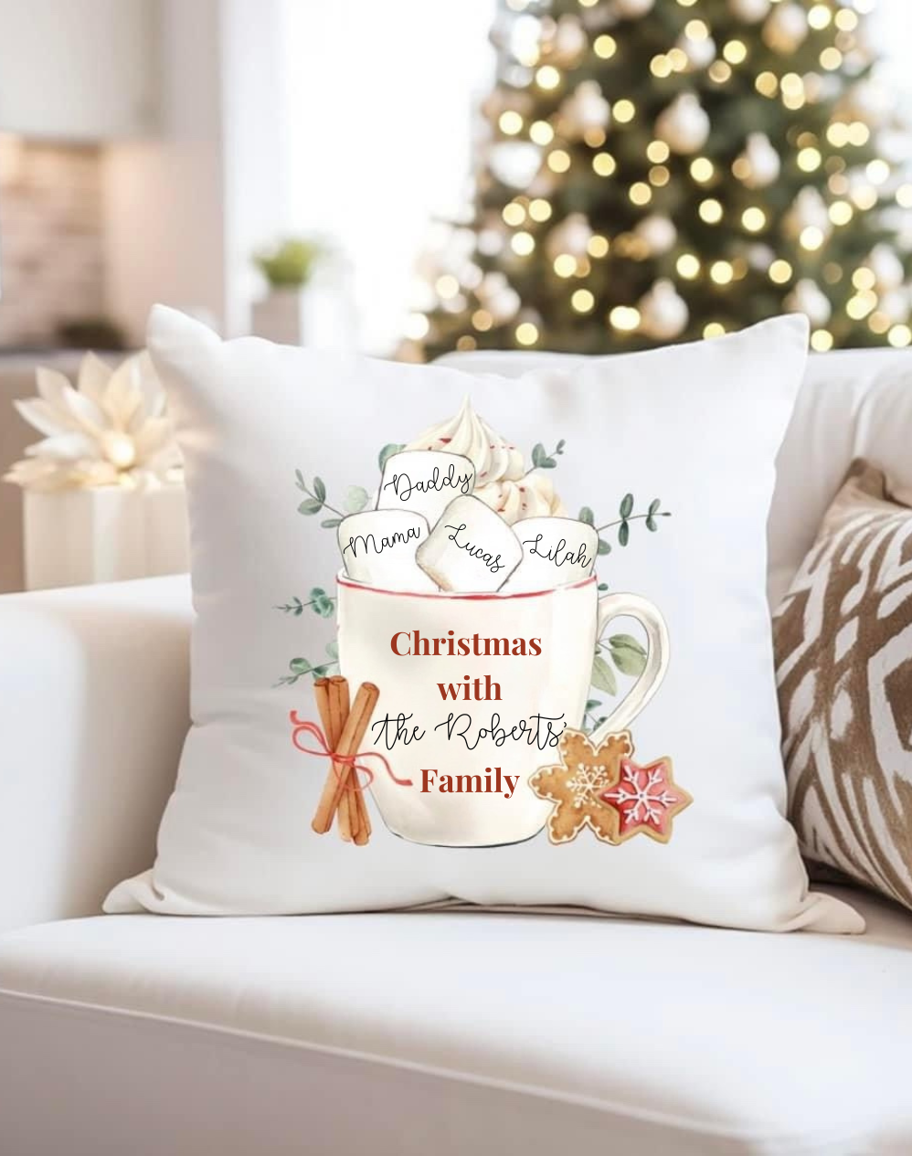 Christmas Marshmallow Family Printed Cushion