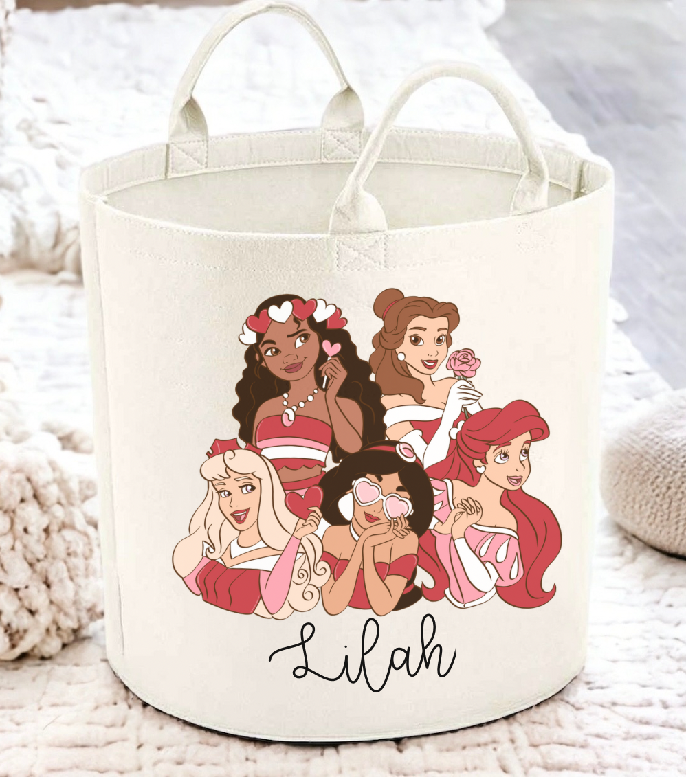 Princess Friends Large Felt Toy Storage Basket