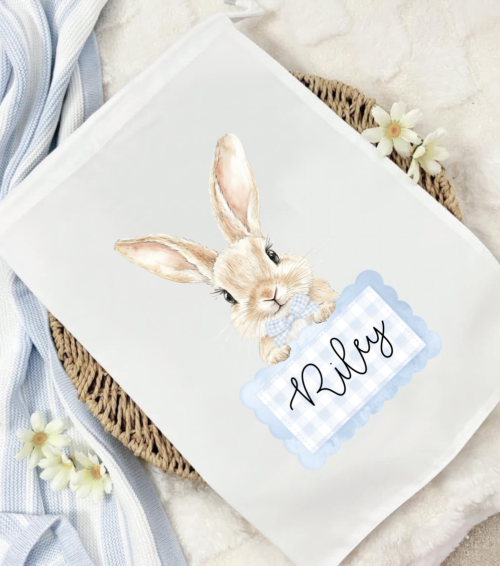 Gingham Easter Bunny Treat Sack Blue