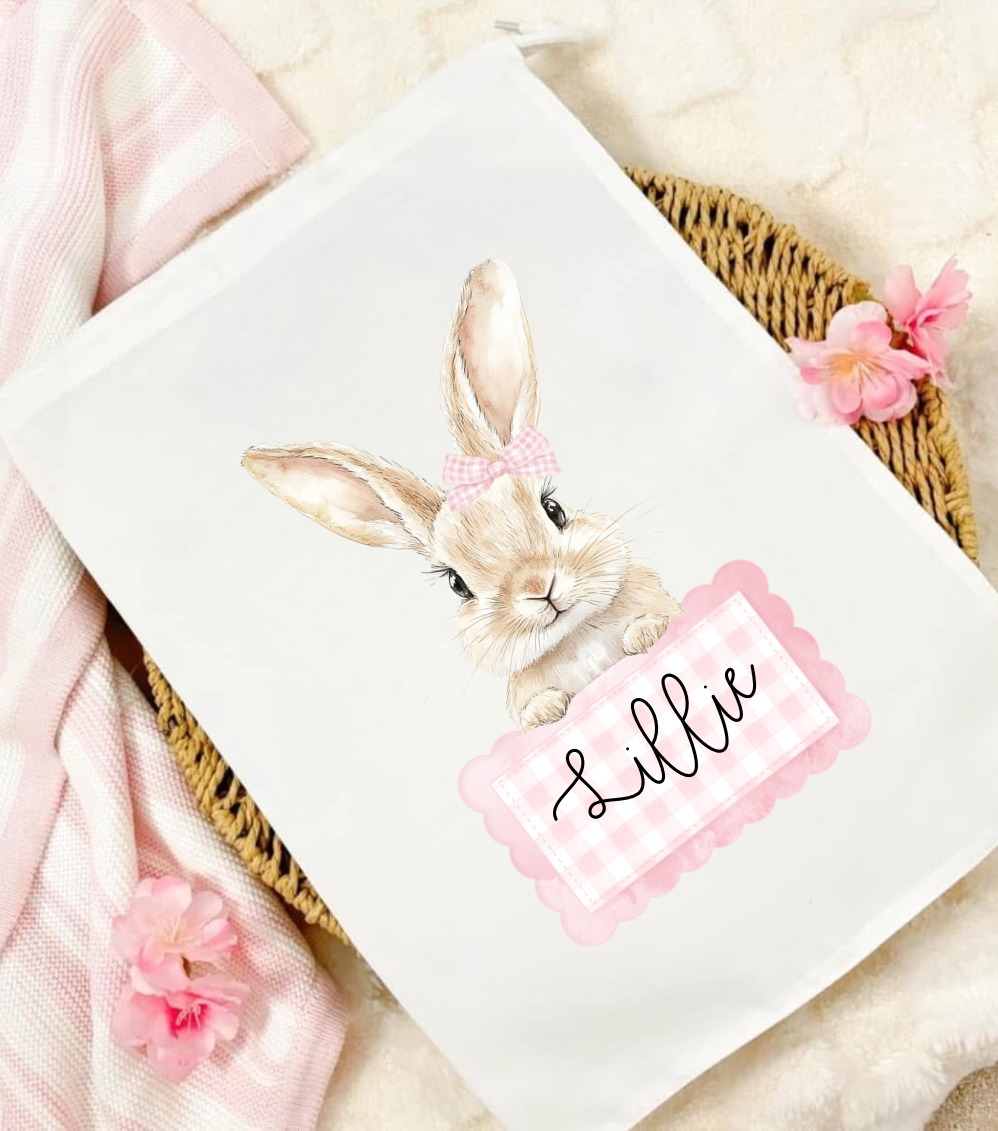 Gingham Easter Bunny Treat Sack Pink