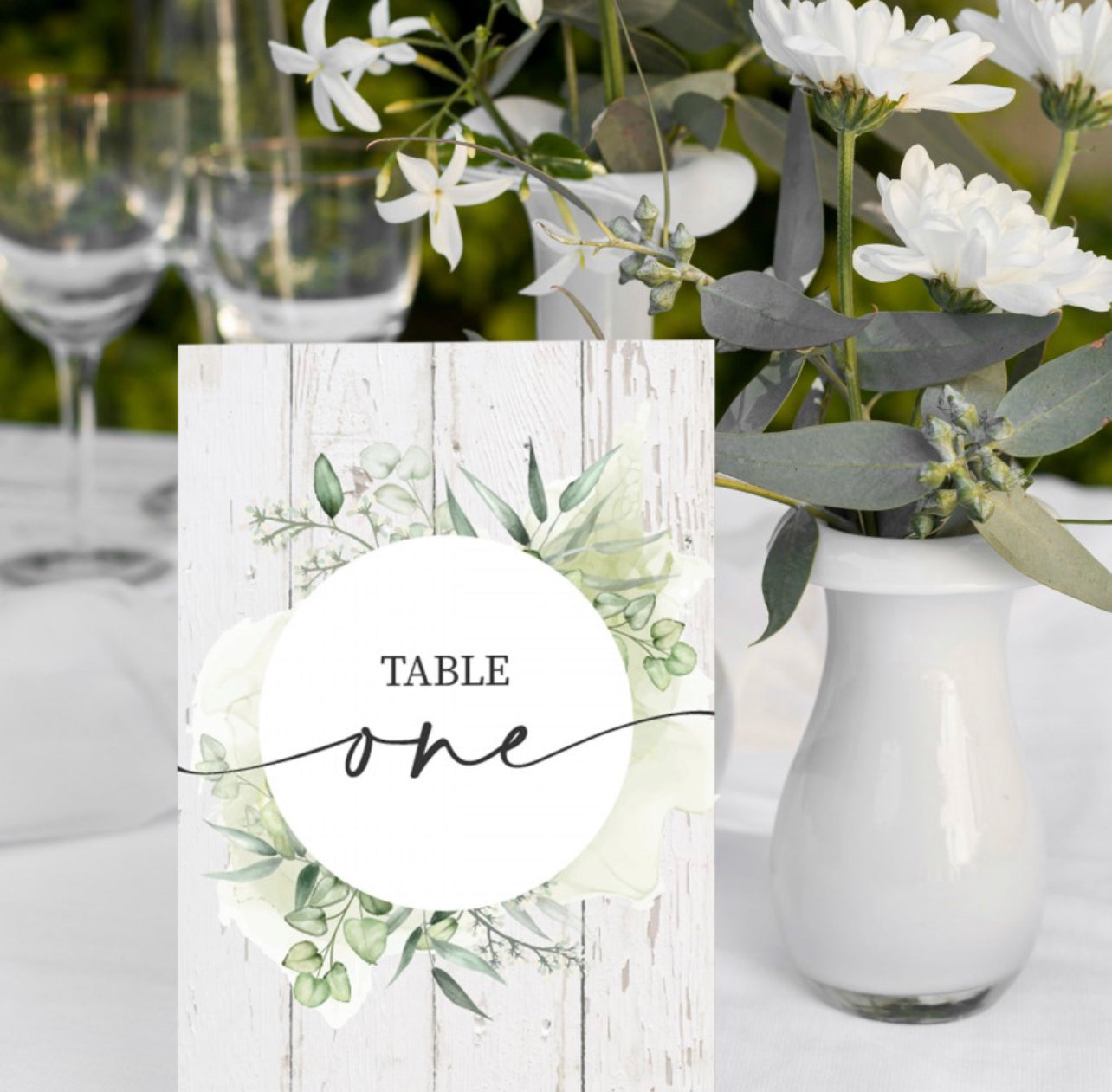 Botanical White Wood Table Numbers Sign