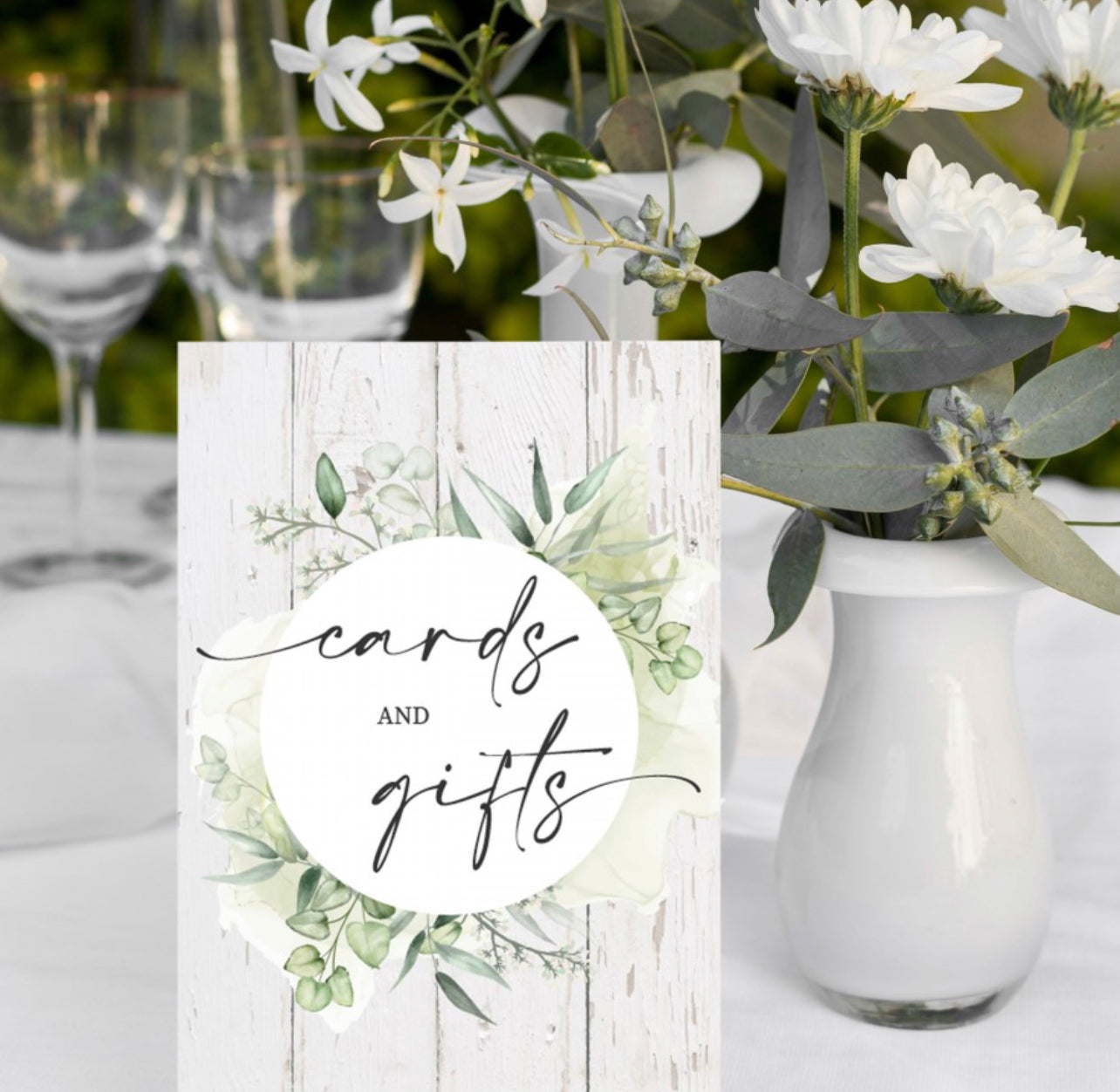 Botanical White Wood Cards & Gifts Sign