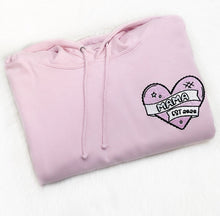 Load image into Gallery viewer, Embroidered Mama Est Hoodie - Cute as a Button by Laura
