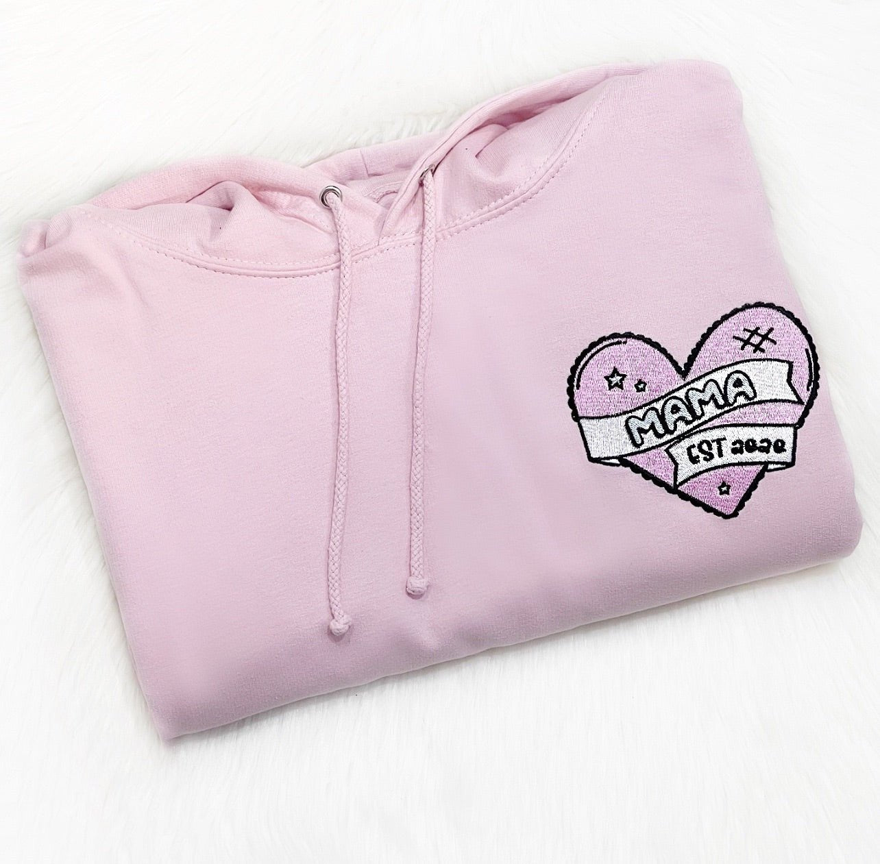 Embroidered Mama Est Hoodie - Cute as a Button by Laura