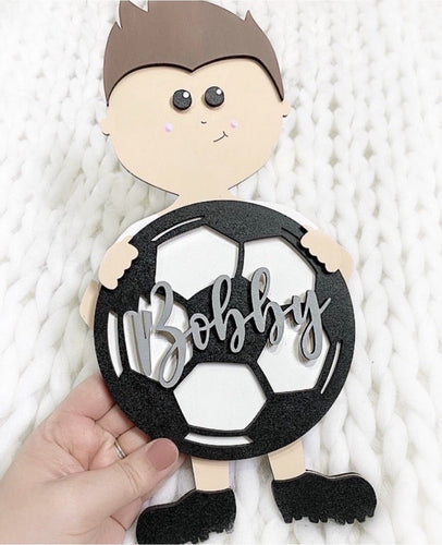 Footballer Holding Plaque - Cute as a Button by Laura