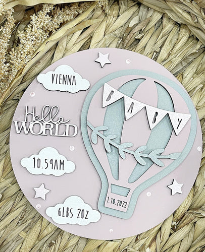 Hot Air Balloon Birth Details Plaque - Cute as a Button by Laura