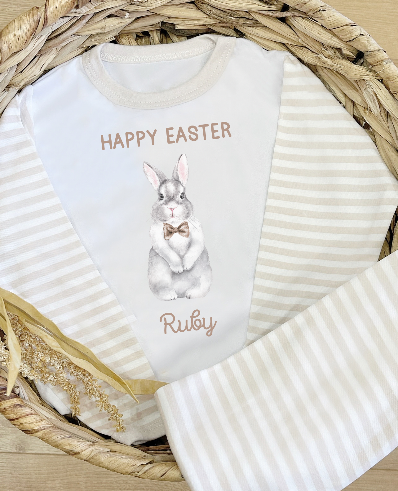 Easter Bunny Pyjamas Stone Stripe