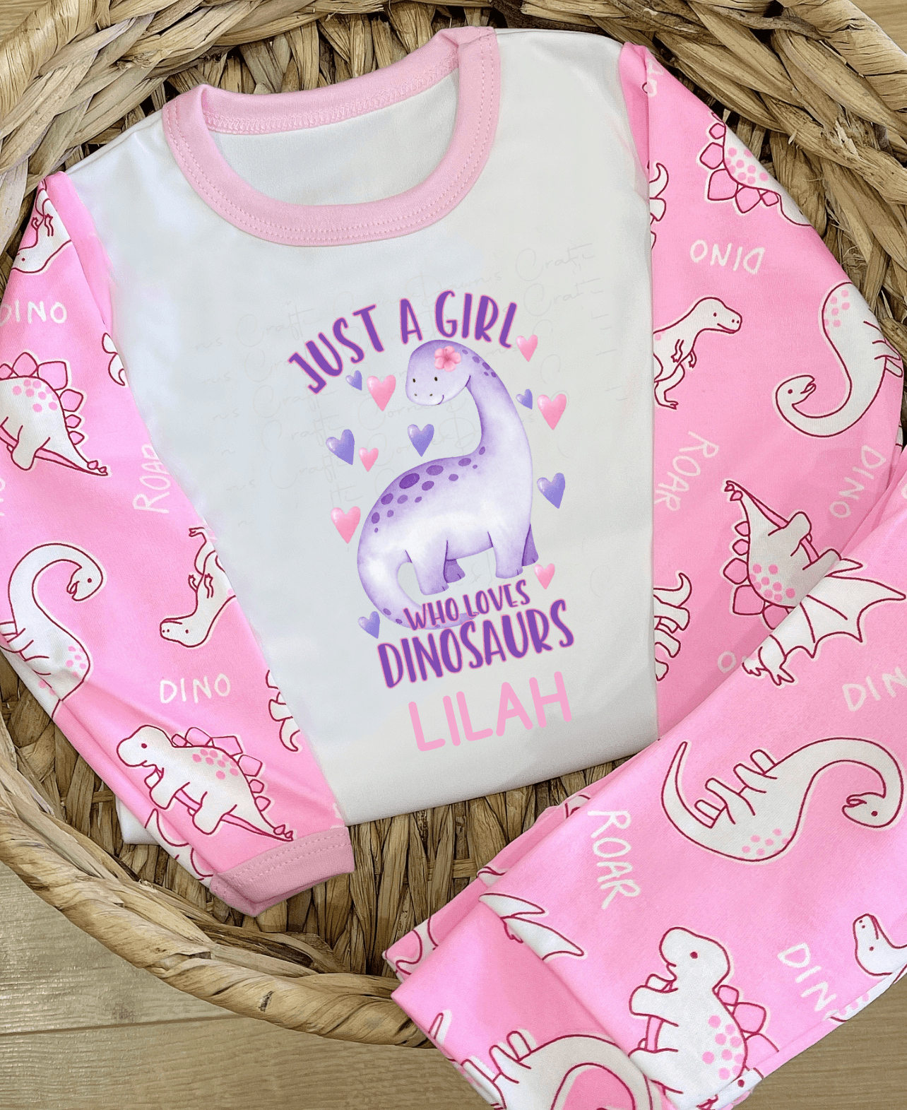 Pink Dino Pyjamas - Cute as a Button by Laura