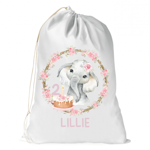 Pink Elephant Birthday Sack - Cute as a Button by Laura