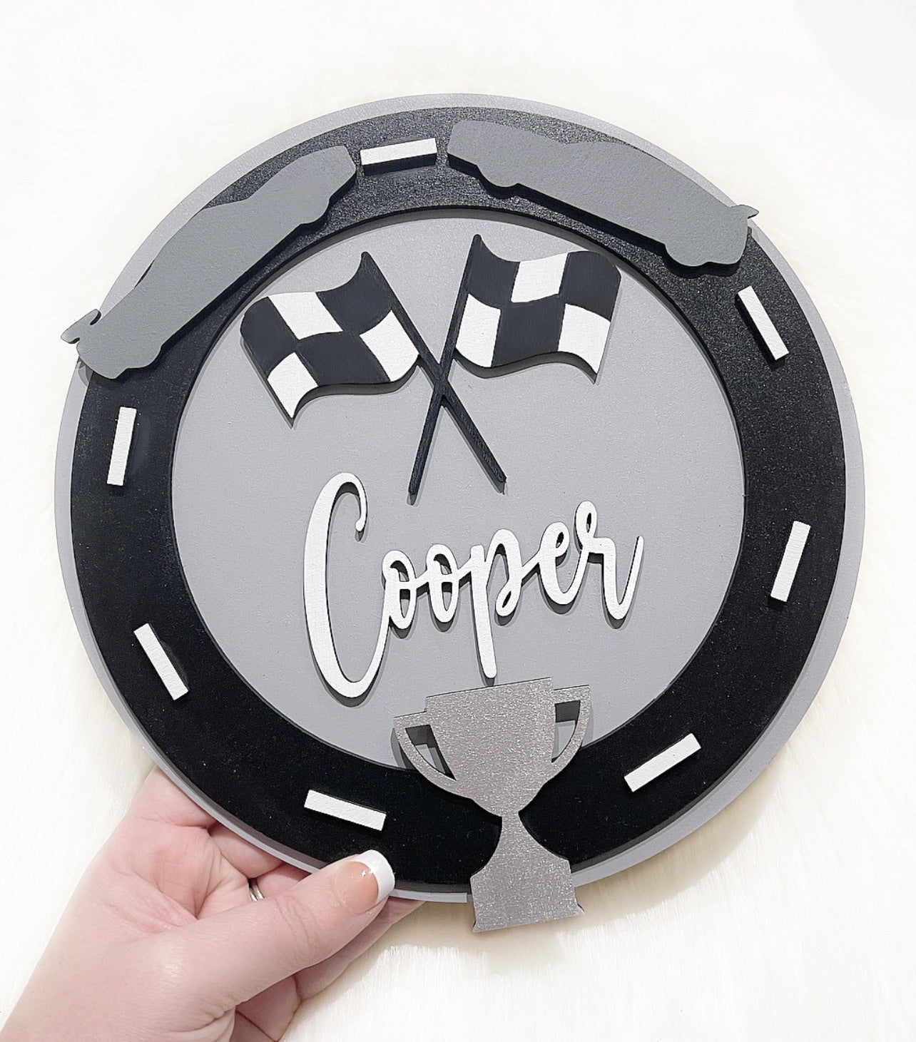 Racing Track Plaque - Cute as a Button by Laura