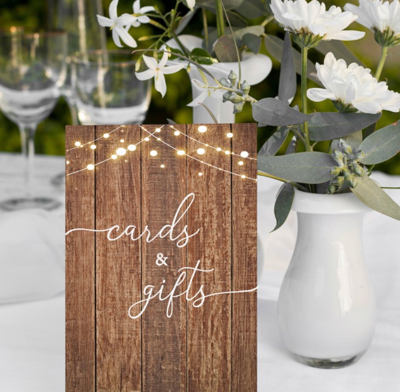 Rustic Wooden Lights Cards & Gifts Sign - Cute as a Button by Laura