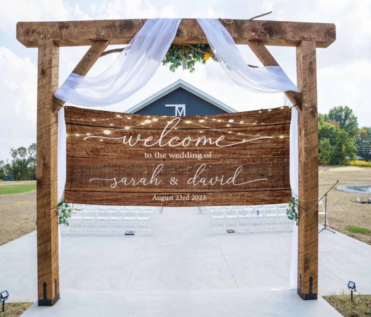 Rustic Wooden Lights Welcome Banner - Cute as a Button by Laura