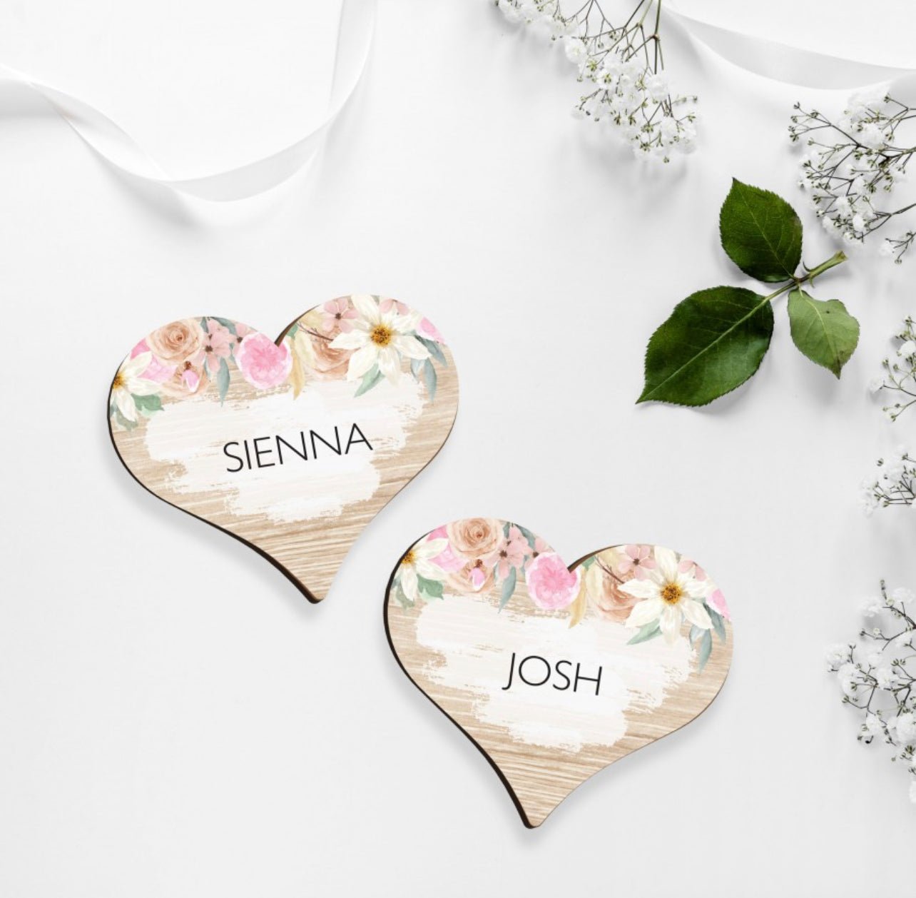 Spring Floral Wood Heart Place Names - Cute as a Button by Laura