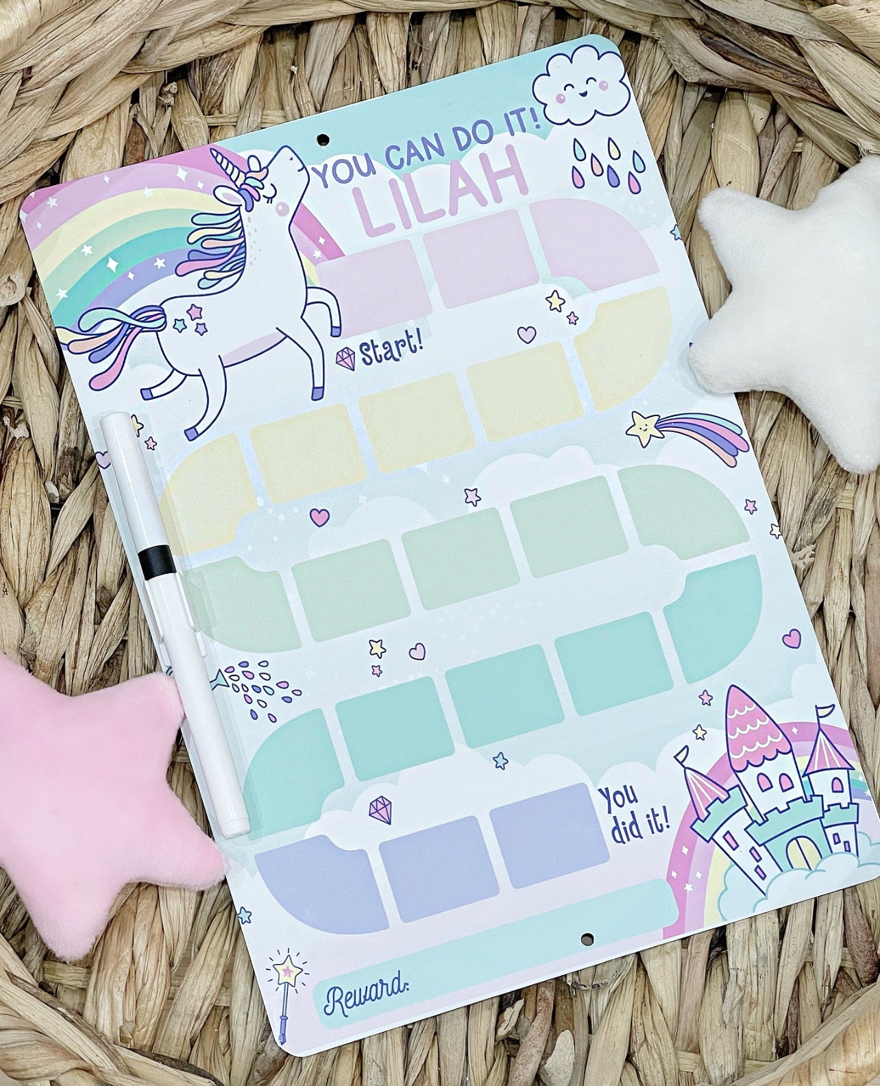 Unicorn Reward Chart Whiteboard - Cute as a Button by Laura