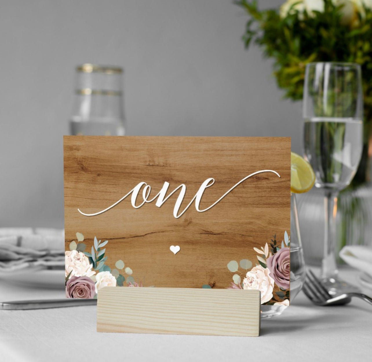 Wooden Dusky Rose Table Numbers Sign - Cute as a Button by Laura
