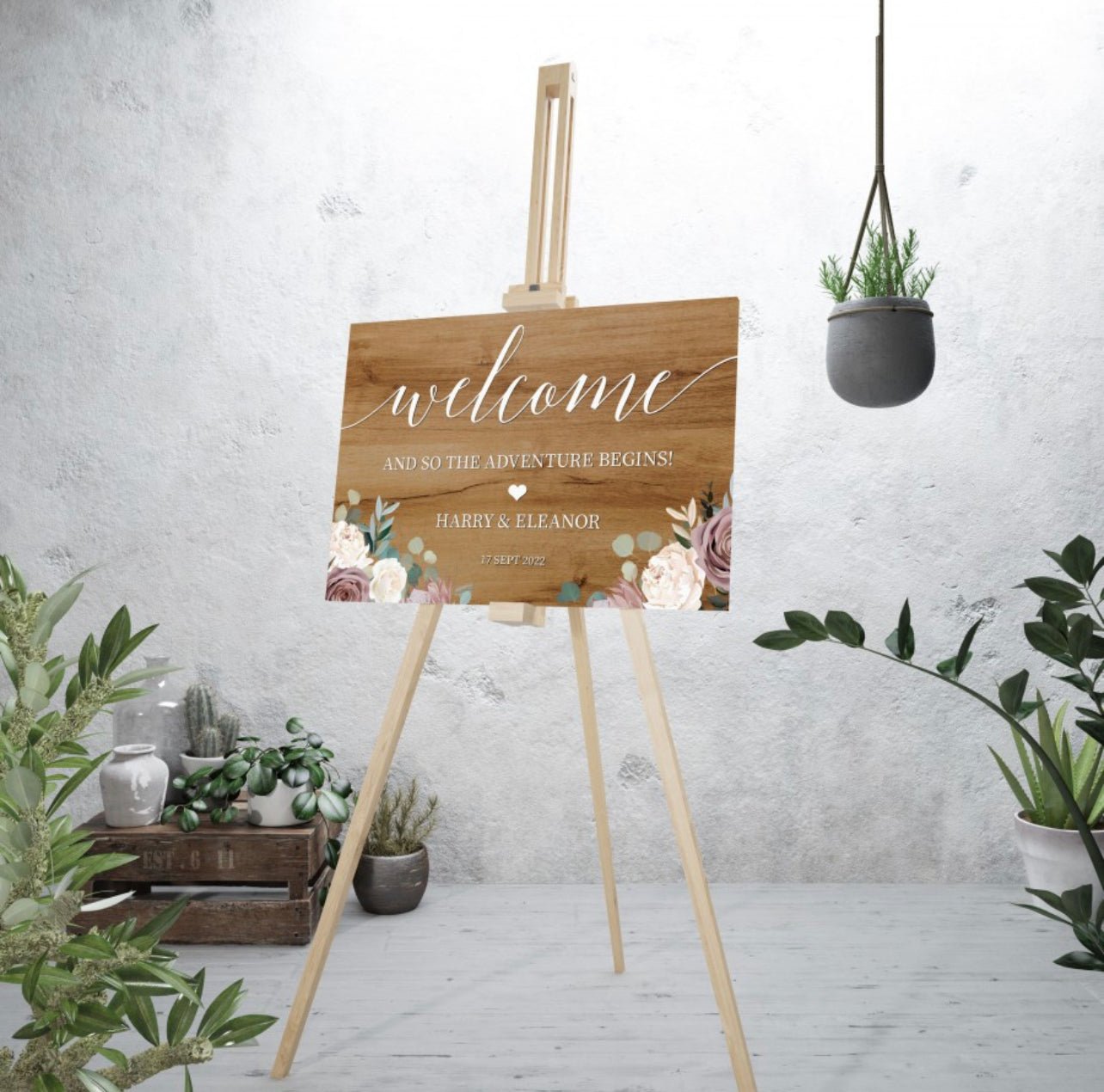 Wooden Dusky Rose Welcome Board - Cute as a Button by Laura